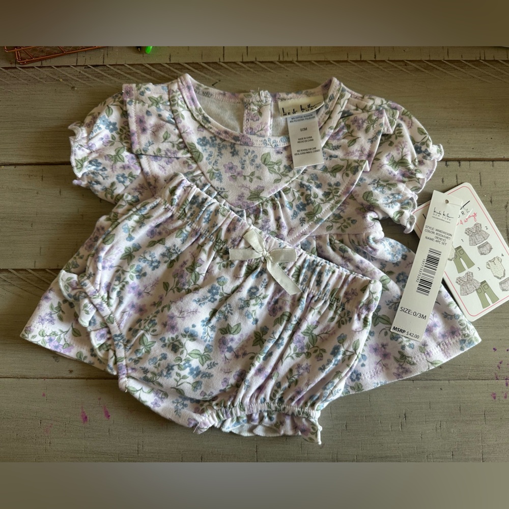 NWT Nicole Miller Floral 0/3 Month Dress and Bloomers
